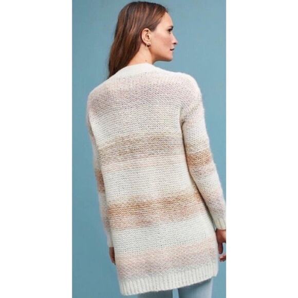 Anthropologie Numph Open Front Long Cardigan XS Stripe Cream Chunky Knit Mohair - Picture 8 of 16